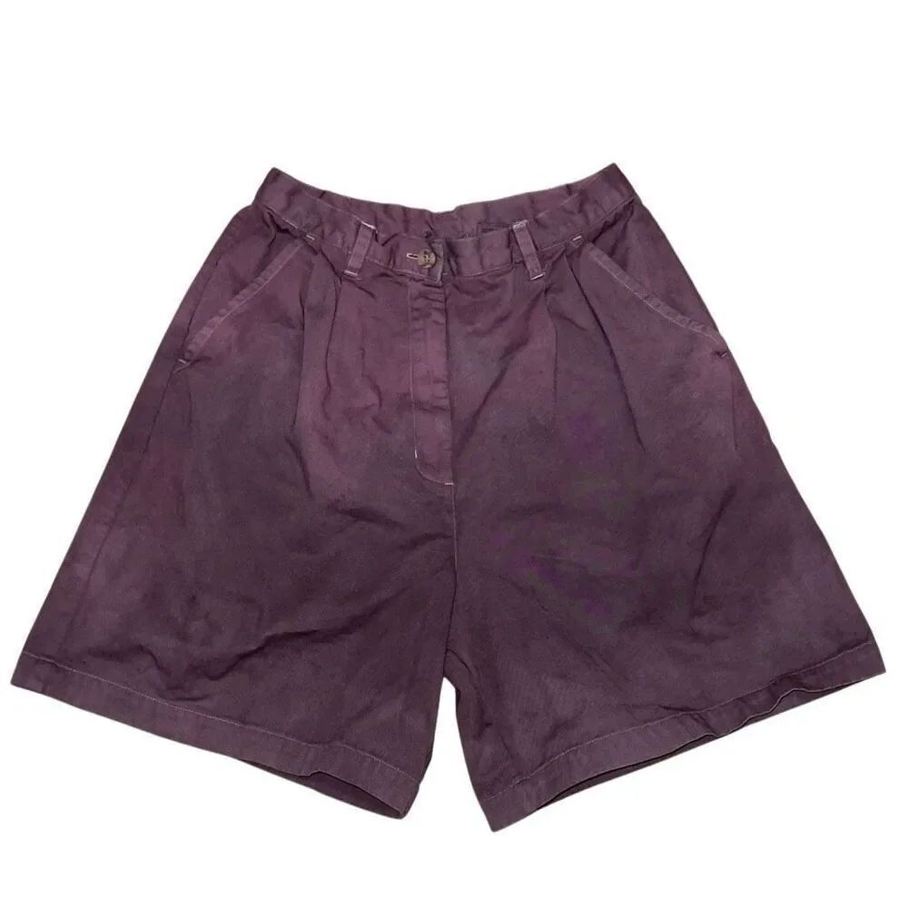 Vintage Purple Hand-Dyed Pleated Wide Leg Chino Shorts 10